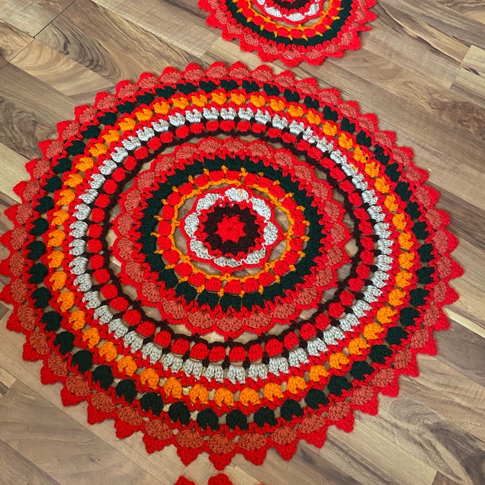Vintage Hand Crafted Set of 3 Multicolor Retro 70’s Bohemian Doilies Table Cover